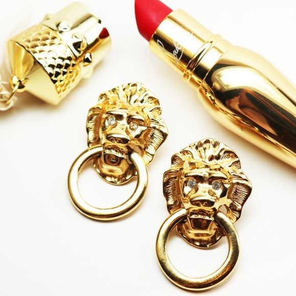 ✨ VINTAGE KJL Lion's Head Doorknocker Earrings 🌟 - Picture 11 of 16